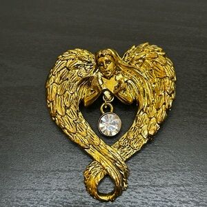 Gold Angel Heart Brooch